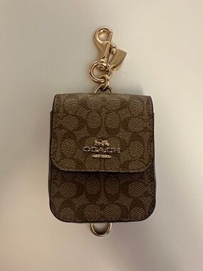 Coach Brown Signature Canvas Mini Key Card Pouch with Gold Hardware